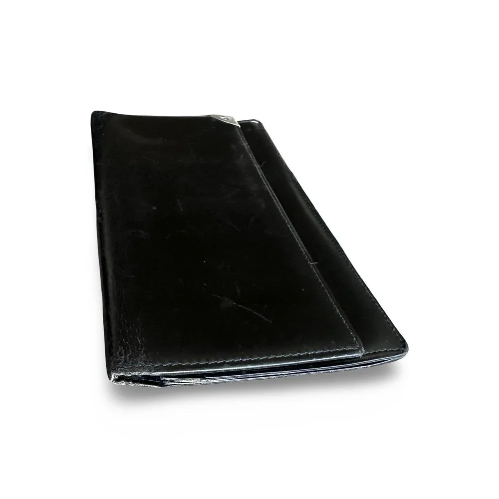 Dunhill Black Leather Long bifold Wallet Silver Harware UNISEX